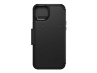 OtterBox Strada Series Folio - Étui à rabat pour téléphone portable - compatibilité avec MagSafe - cuir - ombre (noir) - pour Apple iPhone 15 Plus 77-93564