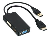 DLH - Adaptateur vidéo - HDMI mâle pour HD-15 (VGA), DVI, DisplayPort femelle - 15 cm - noir - support 1 200 p 60 Hz (VGA), support 1 080 p 60 Hz (DVI), support 4K 30 Hz (DisplayPort) DY-TU4790