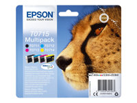 Epson T0715 Multipack - Pack de 4 - 23.9 ml - noir, jaune, cyan, magenta - original - emballage coque avec alarme radioélectrique/ acoustique - cartouche d'encre - pour Stylus DX9400, SX115, SX210, SX215, SX218, SX415, SX515, SX610; Stylus Office BX310, BX610 C13T07154022